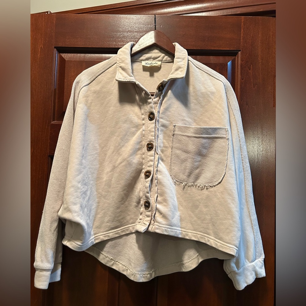 Listicle Cream Cropped Utility Shacket Jacket Button Front Small